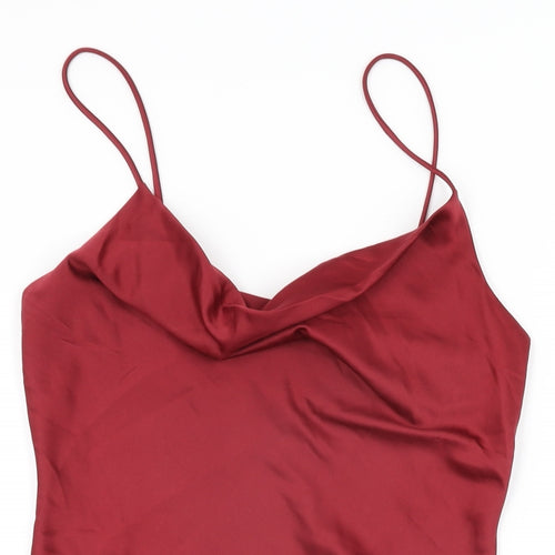Topshop Womens Red Polyester Bodycon Size 6 Cowl Neck Drawstring