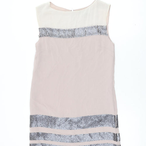 NEXT Womens Beige Polyester Shift Size 10 Round Neck Zip