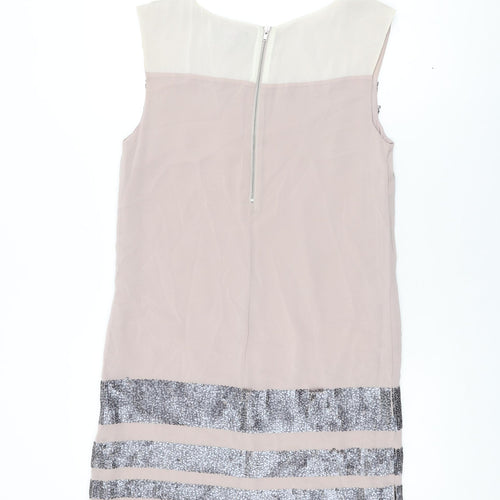 NEXT Womens Beige Polyester Shift Size 10 Round Neck Zip