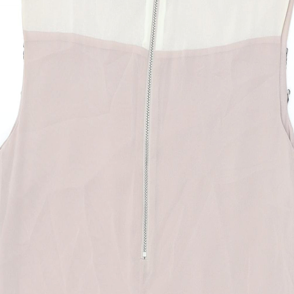 NEXT Womens Beige Polyester Shift Size 10 Round Neck Zip