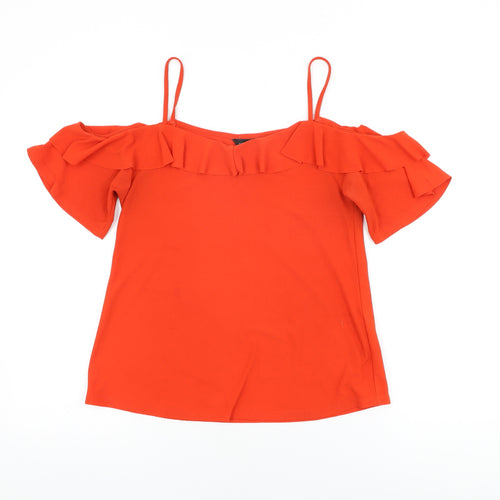 New Look Womens Red Polyester Basic T-Shirt Size 8 Off the Shoulder