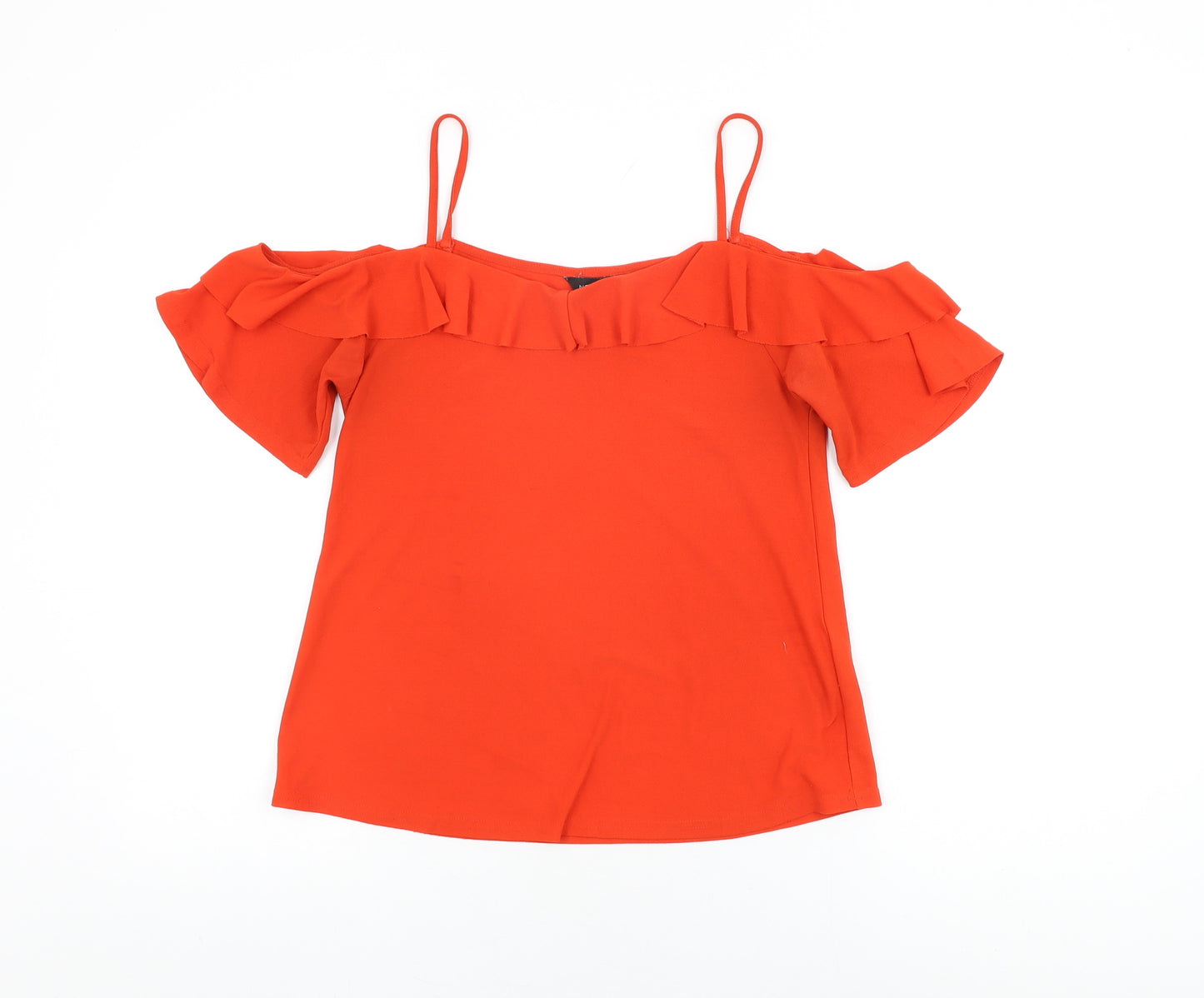 New Look Womens Red Polyester Basic T-Shirt Size 8 Off the Shoulder