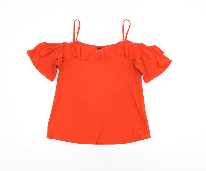New Look Womens Red Polyester Basic T-Shirt Size 8 Off the Shoulder