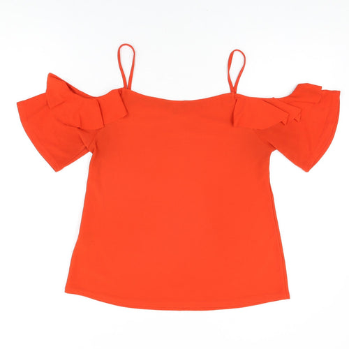New Look Womens Red Polyester Basic T-Shirt Size 8 Off the Shoulder