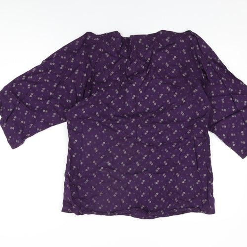 French Connection Womens Purple Floral Cotton Basic T-Shirt Size 12 Square Neck