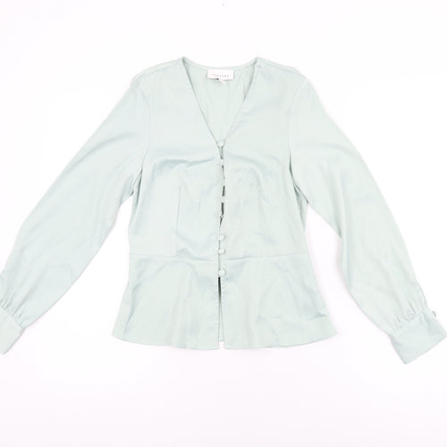 Topshop Womens Blue Polyester Basic Button-Up Size 8 V-Neck