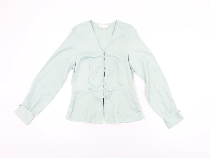 Topshop Womens Blue Polyester Basic Button-Up Size 8 V-Neck