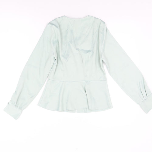 Topshop Womens Blue Polyester Basic Button-Up Size 8 V-Neck