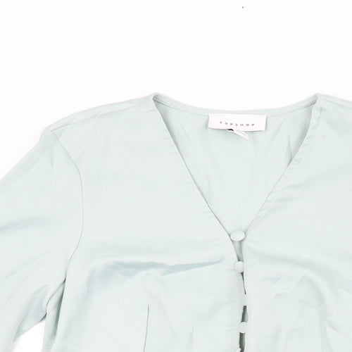 Topshop Womens Blue Polyester Basic Button-Up Size 8 V-Neck