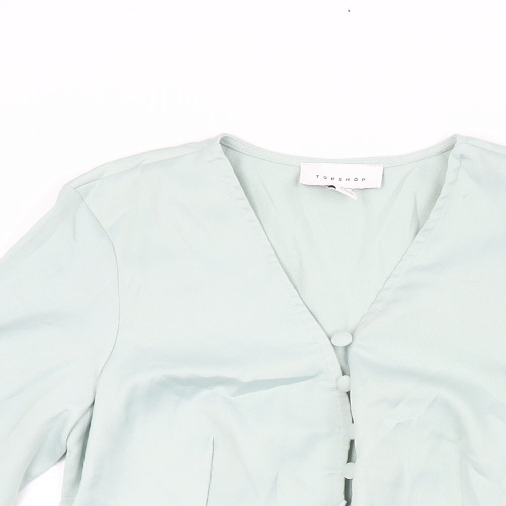 Topshop Womens Blue Polyester Basic Button-Up Size 8 V-Neck