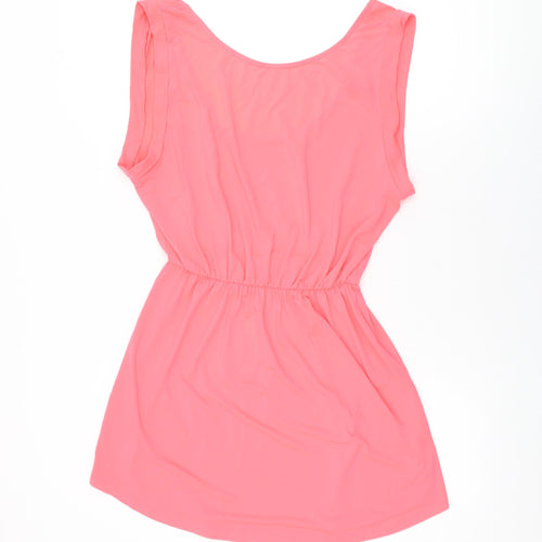 H&M Womens Pink Polyester Mini Size 14 Round Neck Pullover