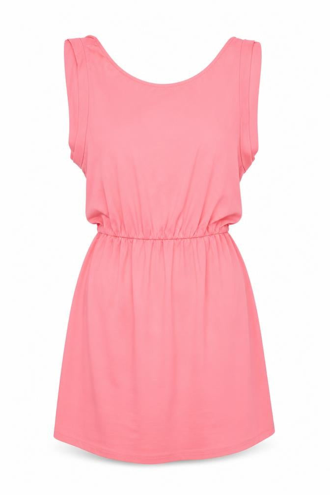 Front view of H&M women’s pink polyester mini, size UK 14, round neck pullover