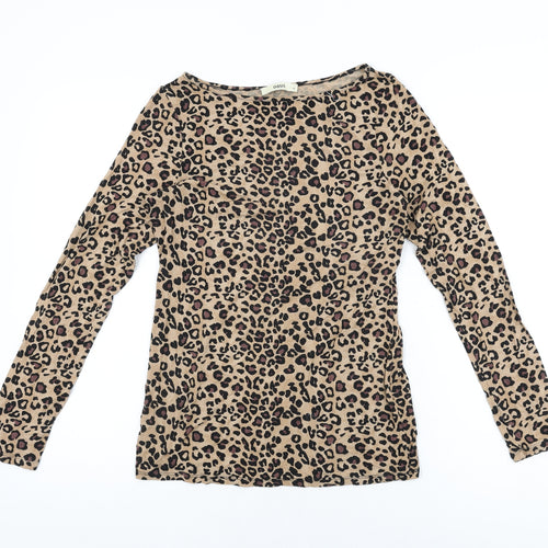 Oasis Womens Beige Animal Print Viscose Basic T-Shirt Size M Round Neck