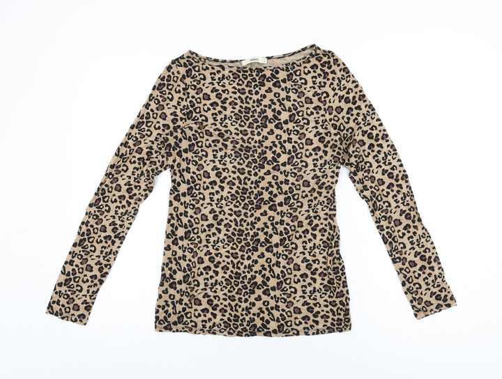Oasis Womens Beige Animal Print Viscose Basic T-Shirt Size M Round Neck