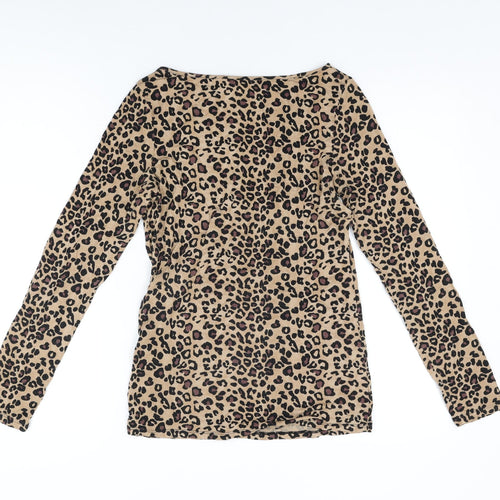 Oasis Womens Beige Animal Print Viscose Basic T-Shirt Size M Round Neck