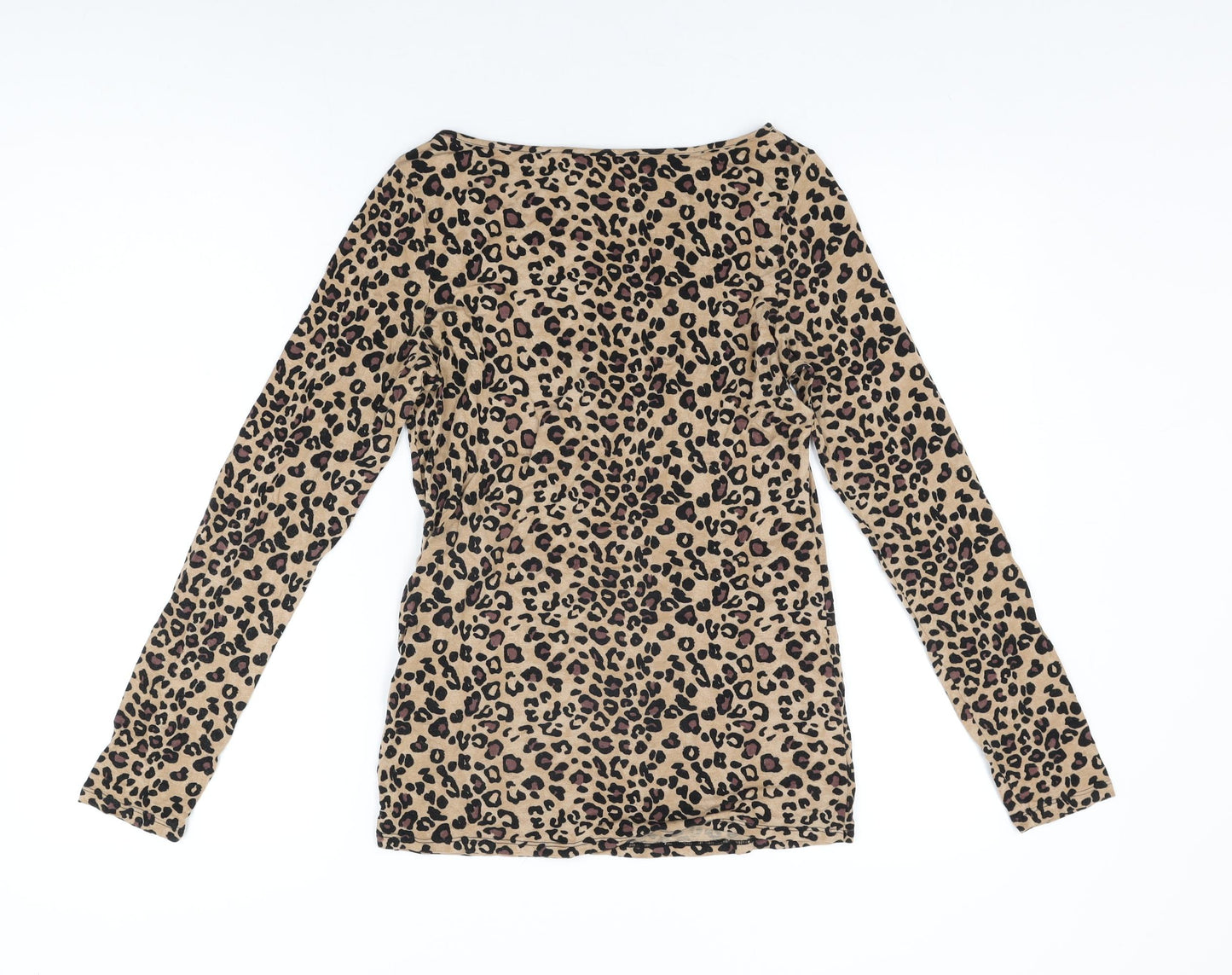 Oasis Womens Beige Animal Print Viscose Basic T-Shirt Size M Round Neck