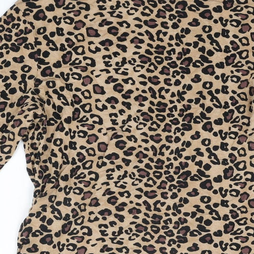 Oasis Womens Beige Animal Print Viscose Basic T-Shirt Size M Round Neck