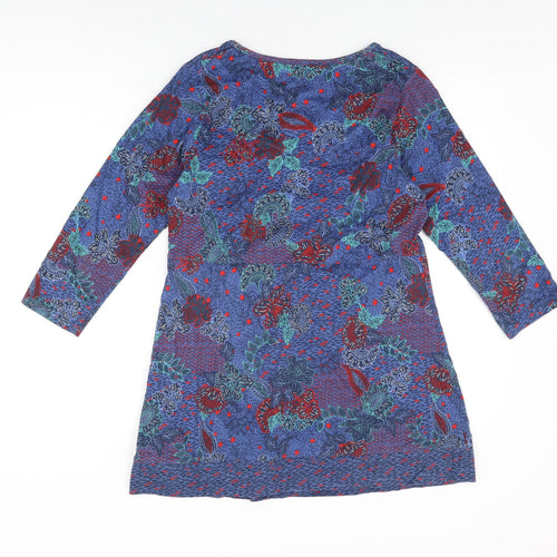 Country Rose Womens Blue Floral Cotton Basic T-Shirt Size S Round Neck