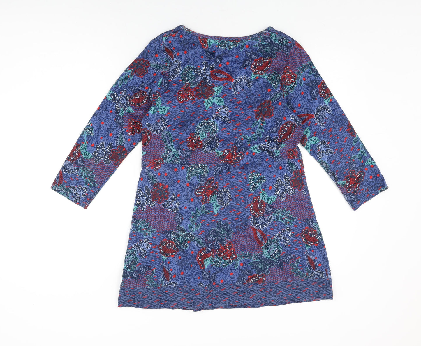 Country Rose Womens Blue Floral Cotton Basic T-Shirt Size S Round Neck