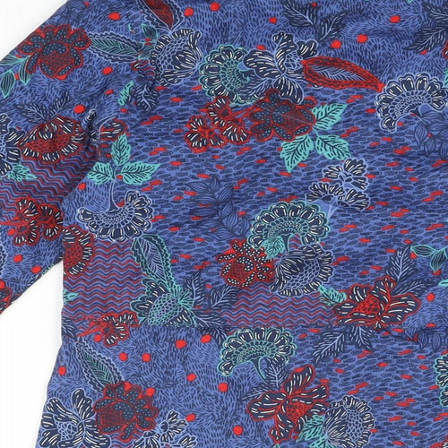 Country Rose Womens Blue Floral Cotton Basic T-Shirt Size S Round Neck