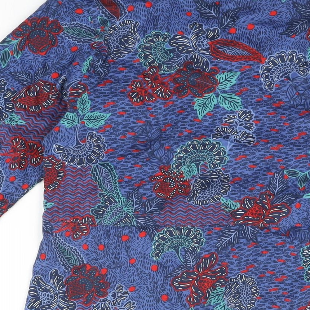 Country Rose Womens Blue Floral Cotton Basic T-Shirt Size S Round Neck