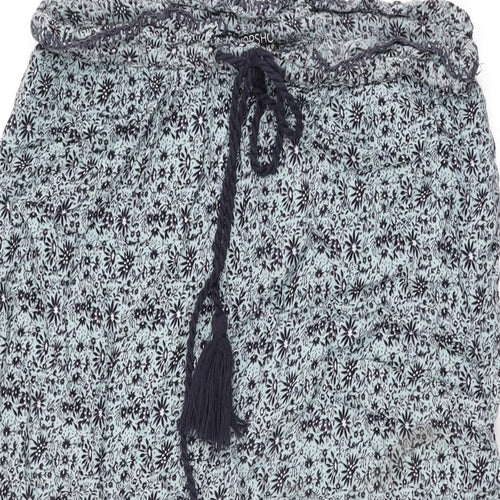 Topshop Womens Blue Floral Viscose Trousers Size 12 L24.5 in Regular Drawstring