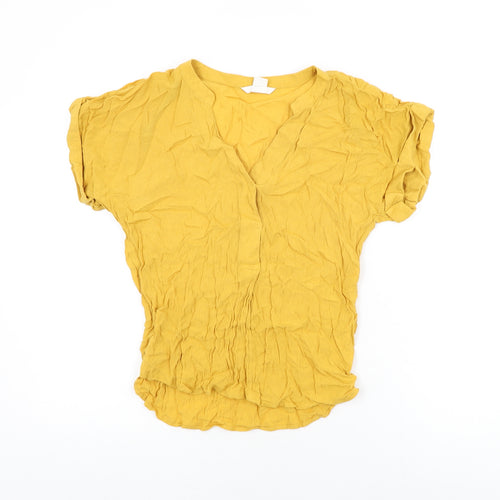 H&M Womens Yellow Viscose Basic T-Shirt Size 4 V-Neck