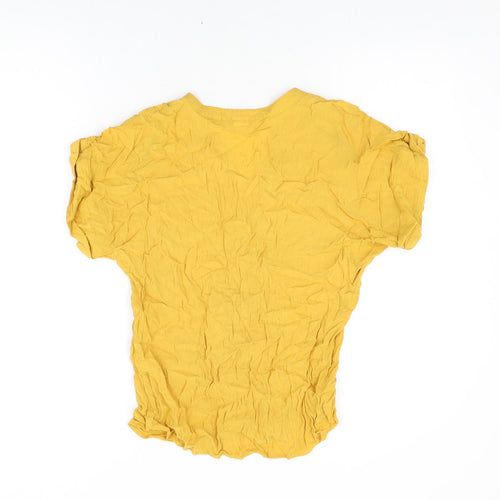 H&M Womens Yellow Viscose Basic T-Shirt Size 4 V-Neck