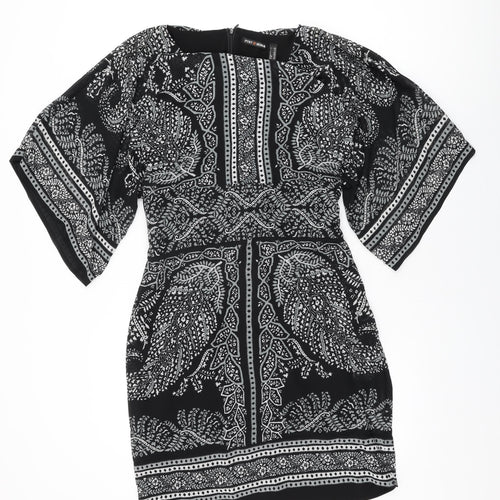 Punt Roma Womens Black Floral Polyester Shift Size 12 Round Neck Zip