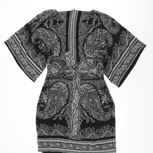Punt Roma Womens Black Floral Polyester Shift Size 12 Round Neck Zip