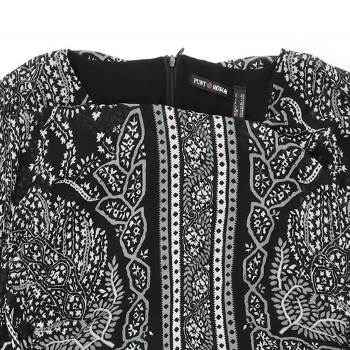 Punt Roma Womens Black Floral Polyester Shift Size 12 Round Neck Zip