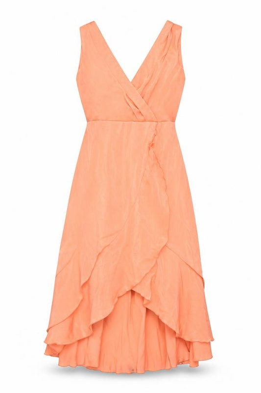 Front view of Flounce women’s pink polyester a-line, size UK 6, v-neck pullover