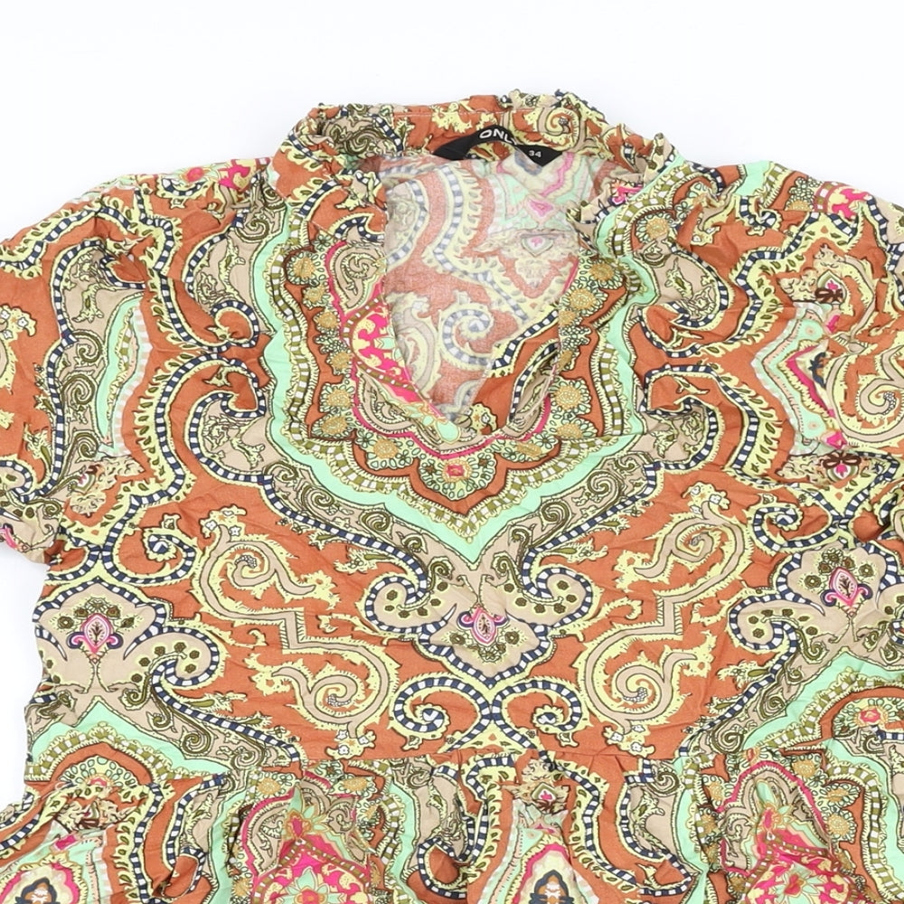 Only Womens Multicoloured Geometric Viscose Shift Size 6 V-Neck Pullover