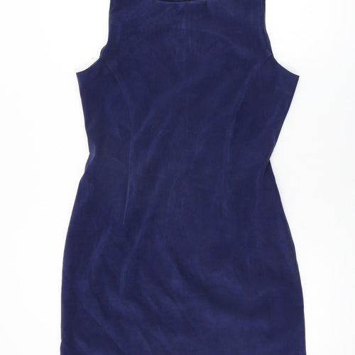 New Look Womens Blue Polyester Bodycon Size 14 Round Neck Zip
