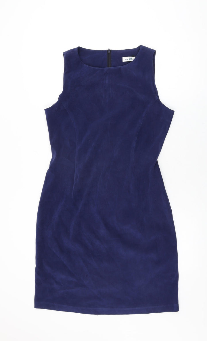 New Look Womens Blue Polyester Bodycon Size 14 Round Neck Zip