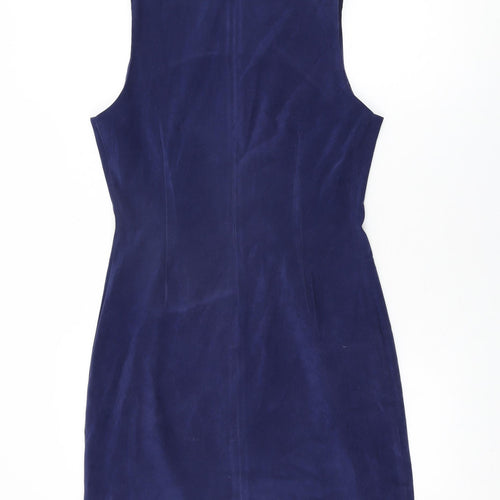 New Look Womens Blue Polyester Bodycon Size 14 Round Neck Zip