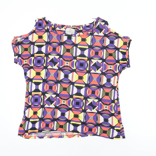 NEXT Womens Multicoloured Geometric Viscose Basic T-Shirt Size 14 Round Neck