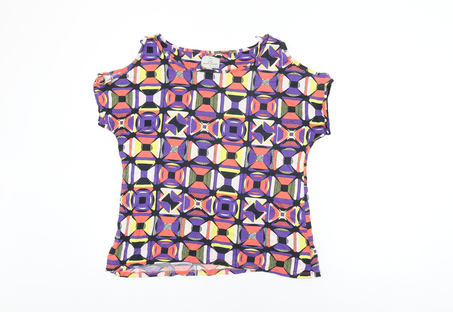 NEXT Womens Multicoloured Geometric Viscose Basic T-Shirt Size 14 Round Neck