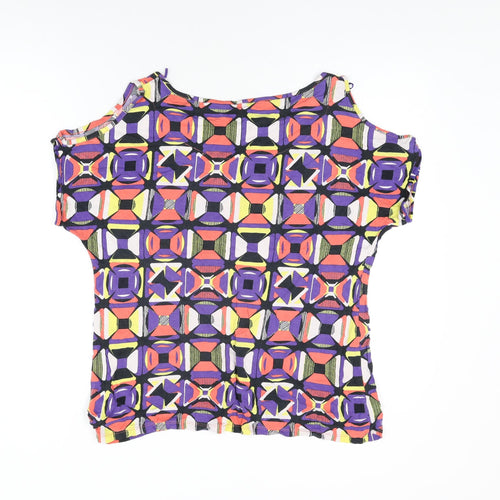 NEXT Womens Multicoloured Geometric Viscose Basic T-Shirt Size 14 Round Neck