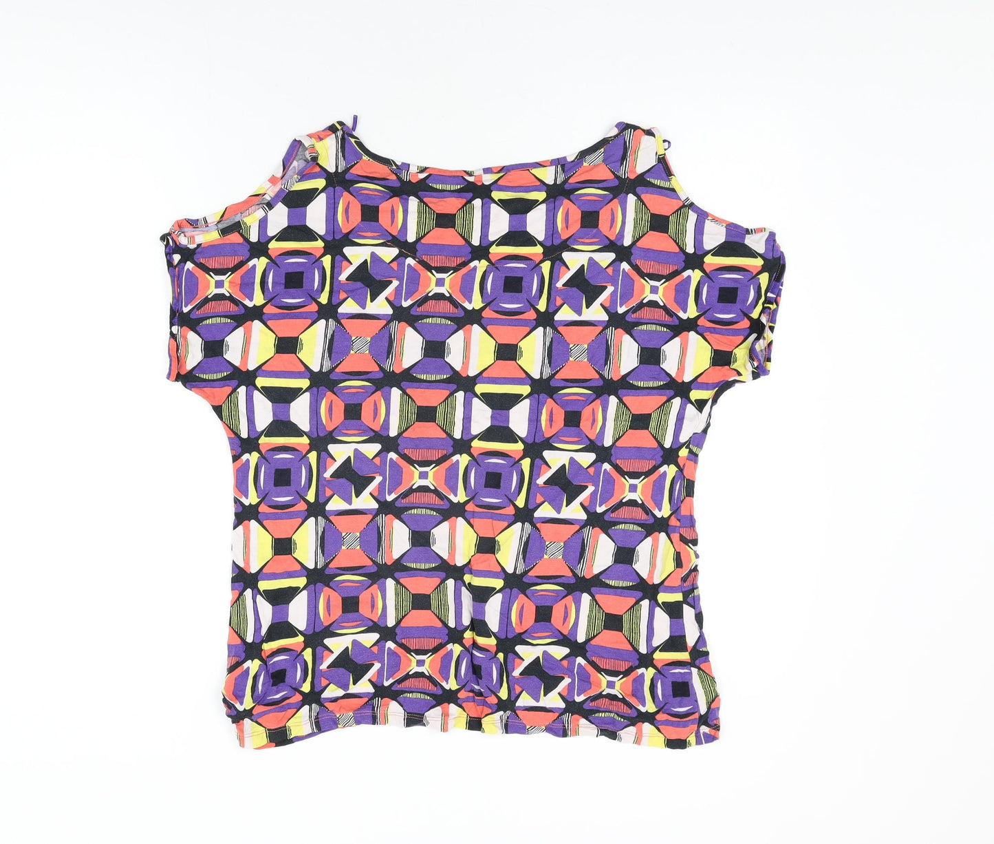 NEXT Womens Multicoloured Geometric Viscose Basic T-Shirt Size 14 Round Neck