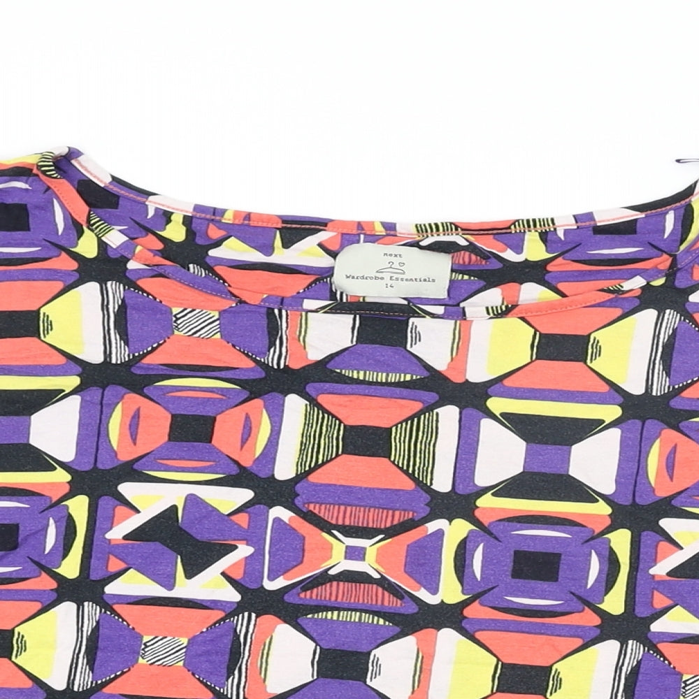 NEXT Womens Multicoloured Geometric Viscose Basic T-Shirt Size 14 Round Neck