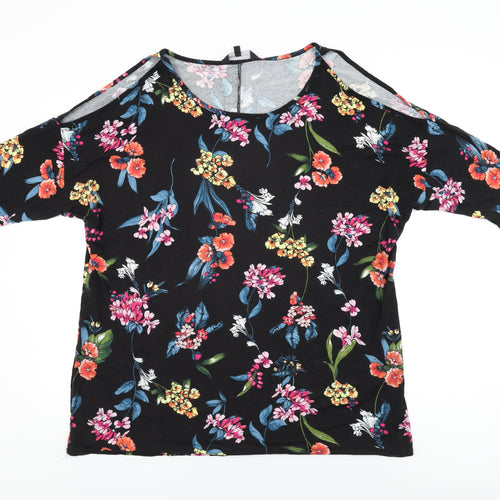 Capsule Womens Black Floral Viscose Basic T-Shirt Size 18 Round Neck