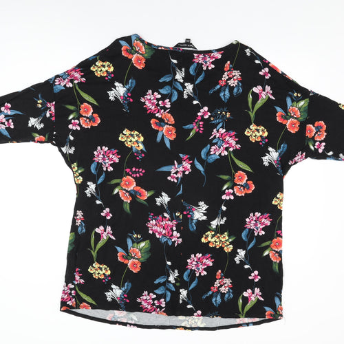 Capsule Womens Black Floral Viscose Basic T-Shirt Size 18 Round Neck