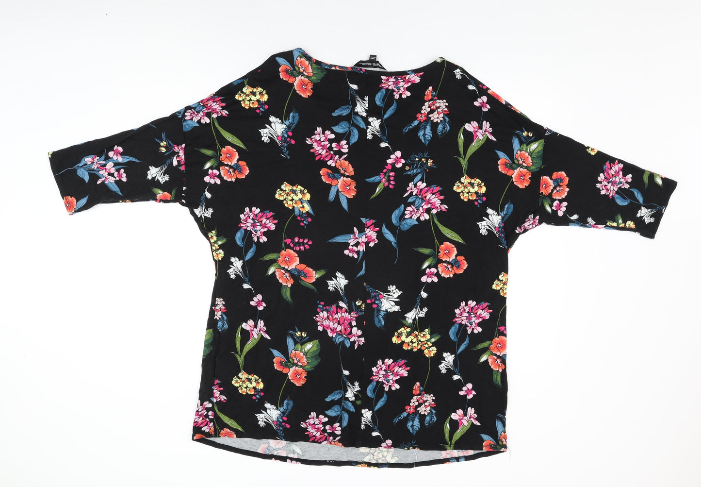 Capsule Womens Black Floral Viscose Basic T-Shirt Size 18 Round Neck