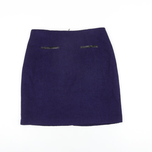 Marks and Spencer Womens Blue Polyester A-Line Skirt Size 8 Zip