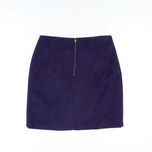 Marks and Spencer Womens Blue Polyester A-Line Skirt Size 8 Zip