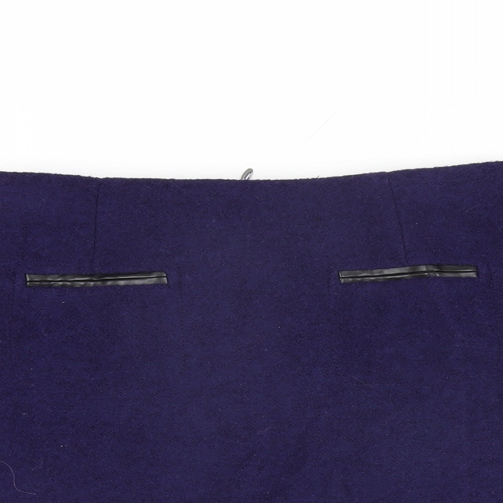 Marks and Spencer Womens Blue Polyester A-Line Skirt Size 8 Zip