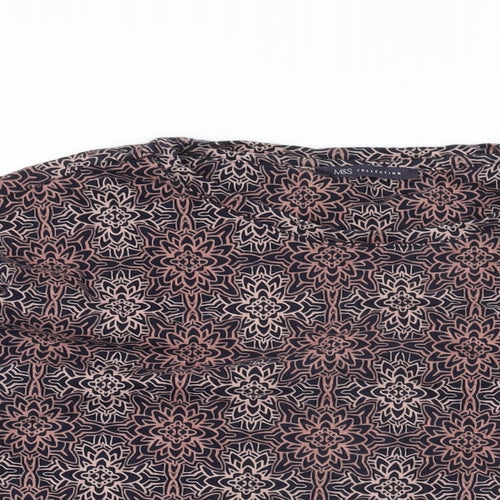 Marks and Spencer Womens Blue Geometric Cotton Basic T-Shirt Size 16 Round Neck