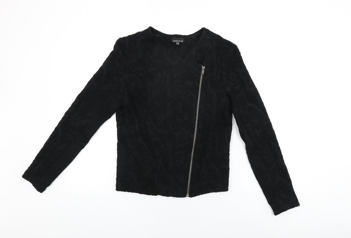 Warehouse Womens Black Geometric Jacket Size 10 Zip
