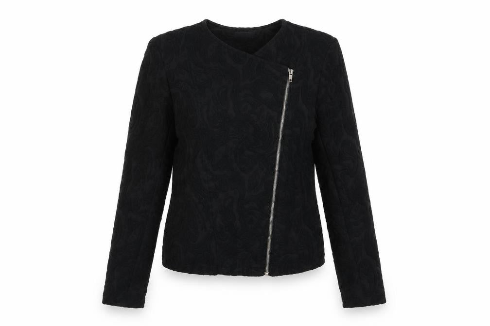 Warehouse Womens Black Geometric Jacket Size 10 Zip